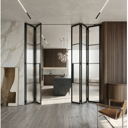 Black folding door made of...